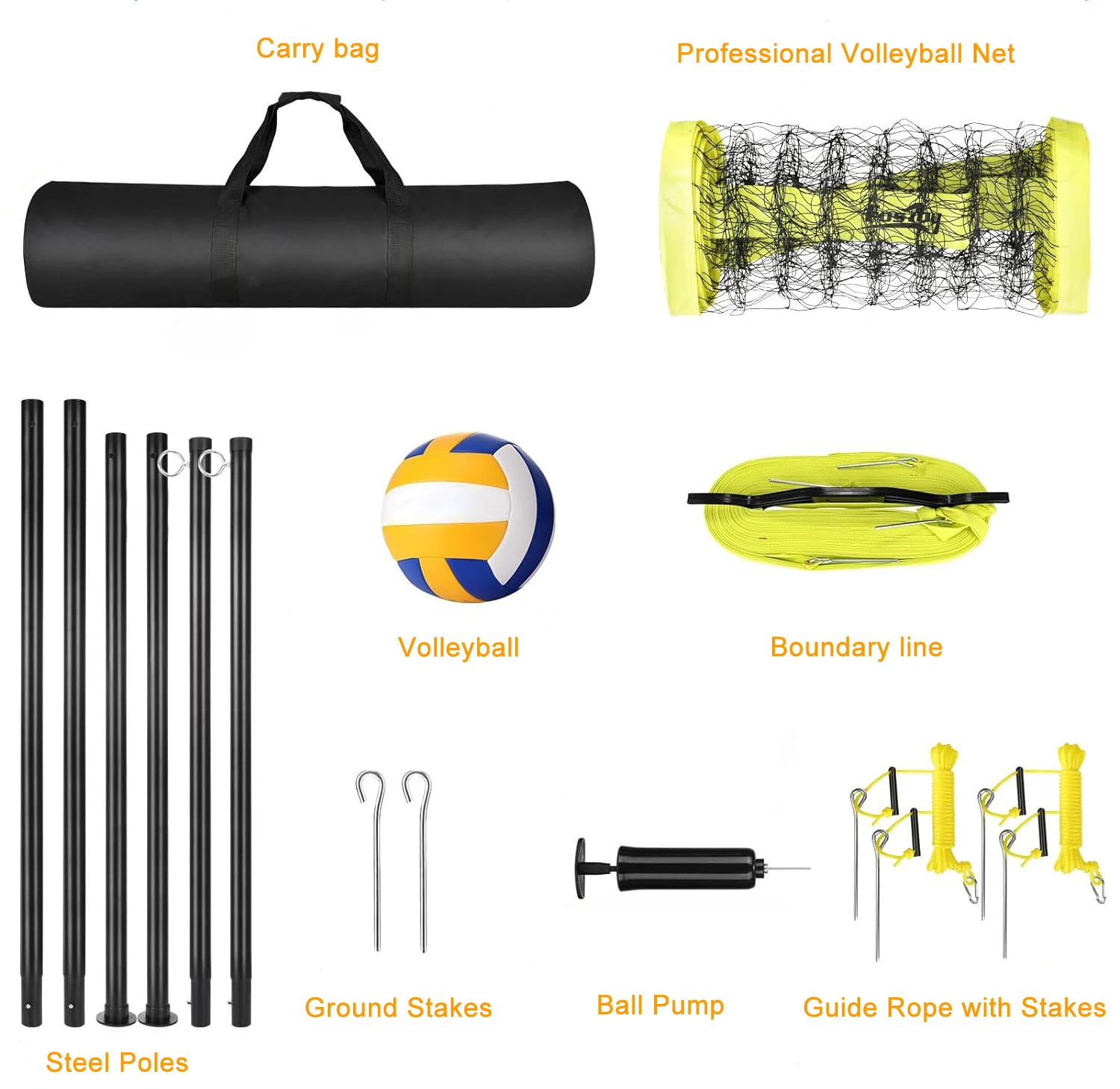 Volleyball Net Outdoor, Portable Professional Volleyball Set with Adjustable Height Steel Poles, Anti-Sag System