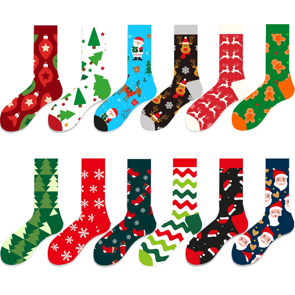 Autumn and Winter Christmas New Santa Claus Socks Moose Socks Calcetin Christmas Tree Geometric Cotton Unisex Socks