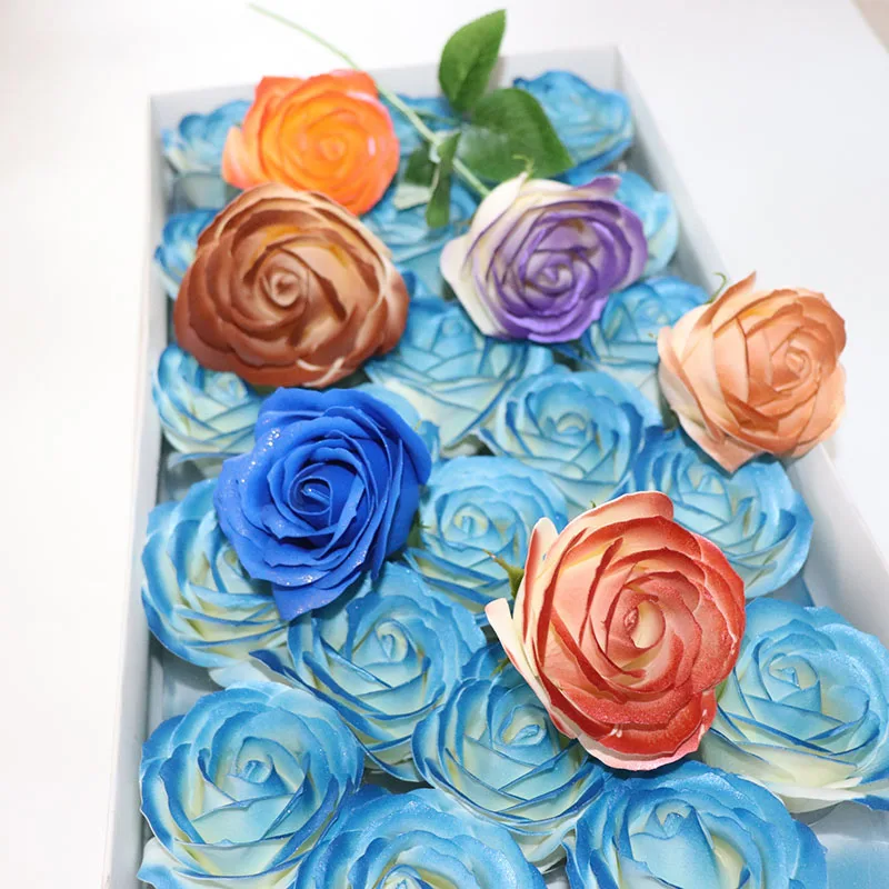 25Pcs-Box Colorful Rose Soap Flower Heads Big Size Artificial Flowers