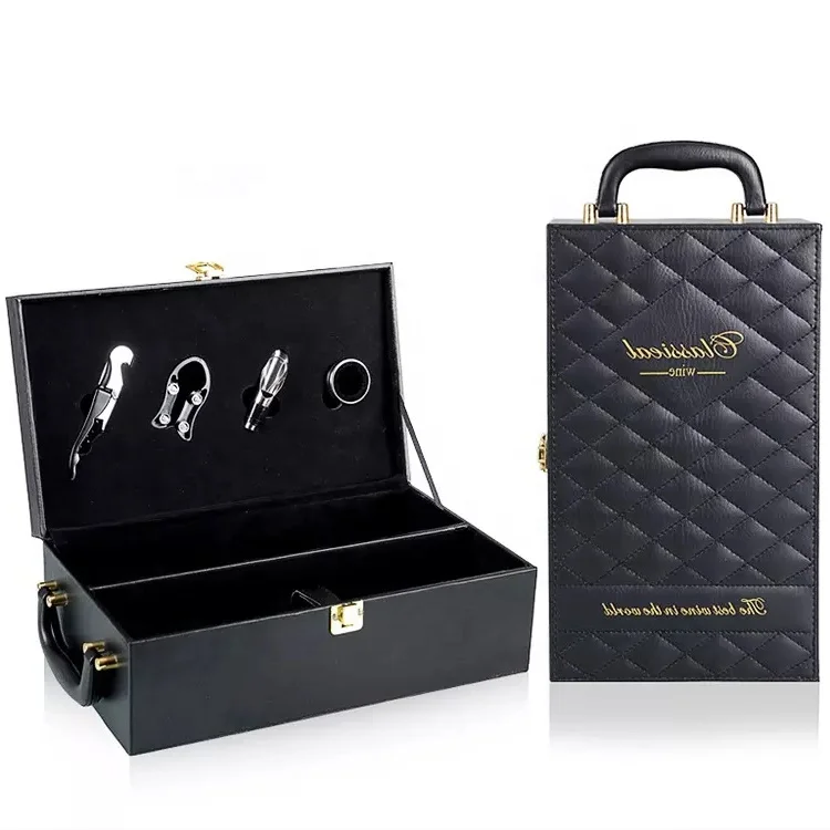 Factory wholesale 2 bottle leather wine presentation box wholesale wine gift box packaging and custom wine shipping boxes