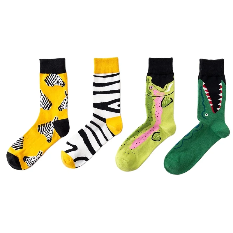 Wholesale cute cartoon animal zebra crew cotton funny novelty socks women