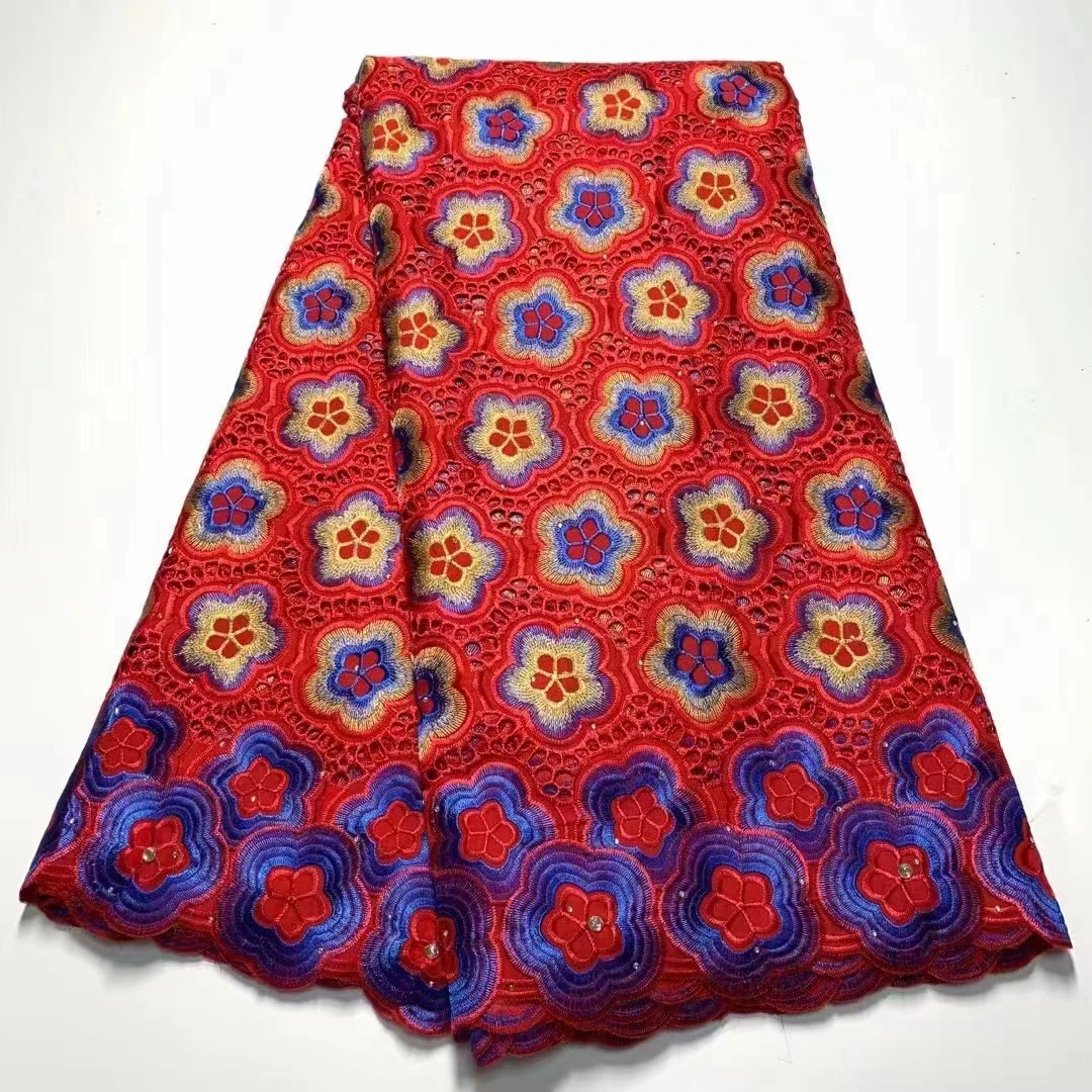 100% Cotton Flower Embroidery Bazin African Lace Fabric