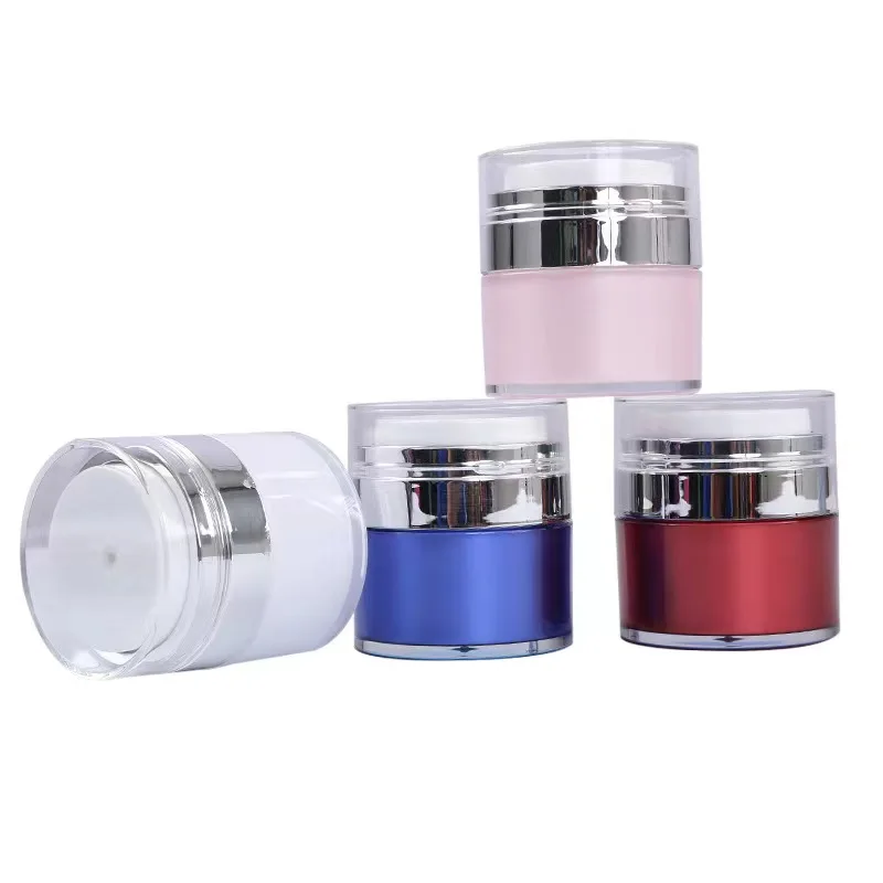 New 15 30 50 ml cosmetic plastic vacuum silver white bottles face cream acrylic airless pump container jars with lids