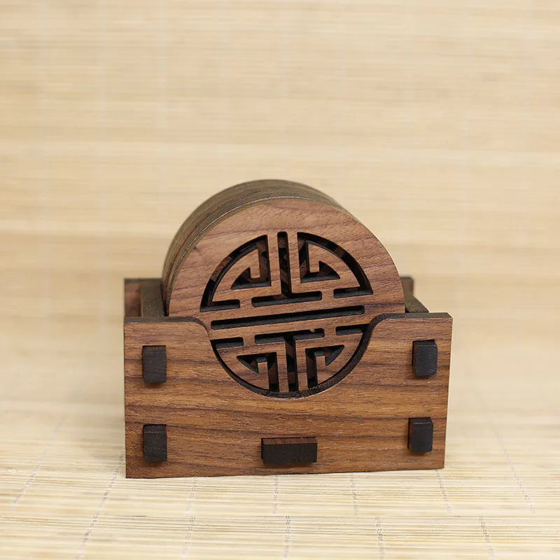 
Ins Style Walnut Wood Tea coffee Insulation Pad Wooden thicken Hollow out coasters walnut cup mat set 