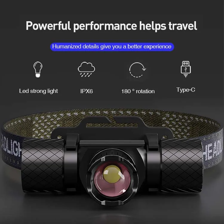 OEM IPX6 Waterproof Headlight All aluminum alloy hidden Type-c charging 1000 lumen headlamp