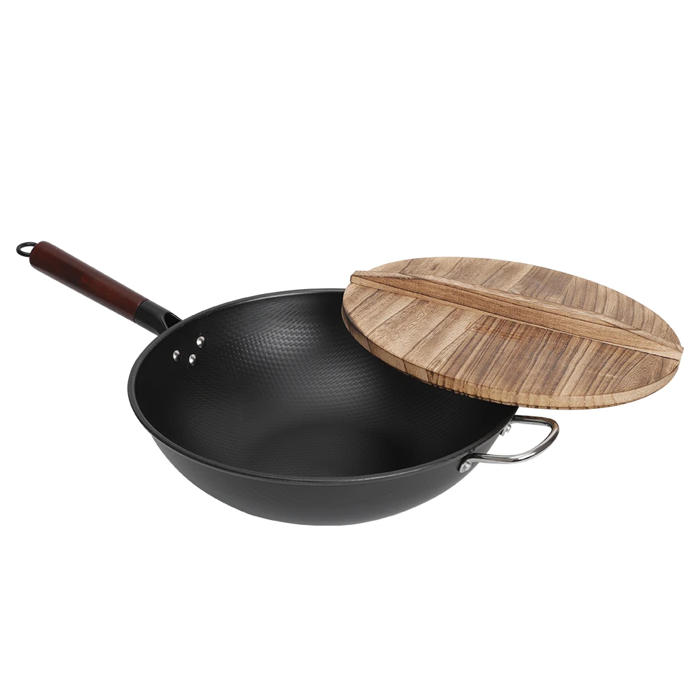 Uncoated Wok Non Stick Frying Pan with Premium Pine Lid Cooking Chinese Wok