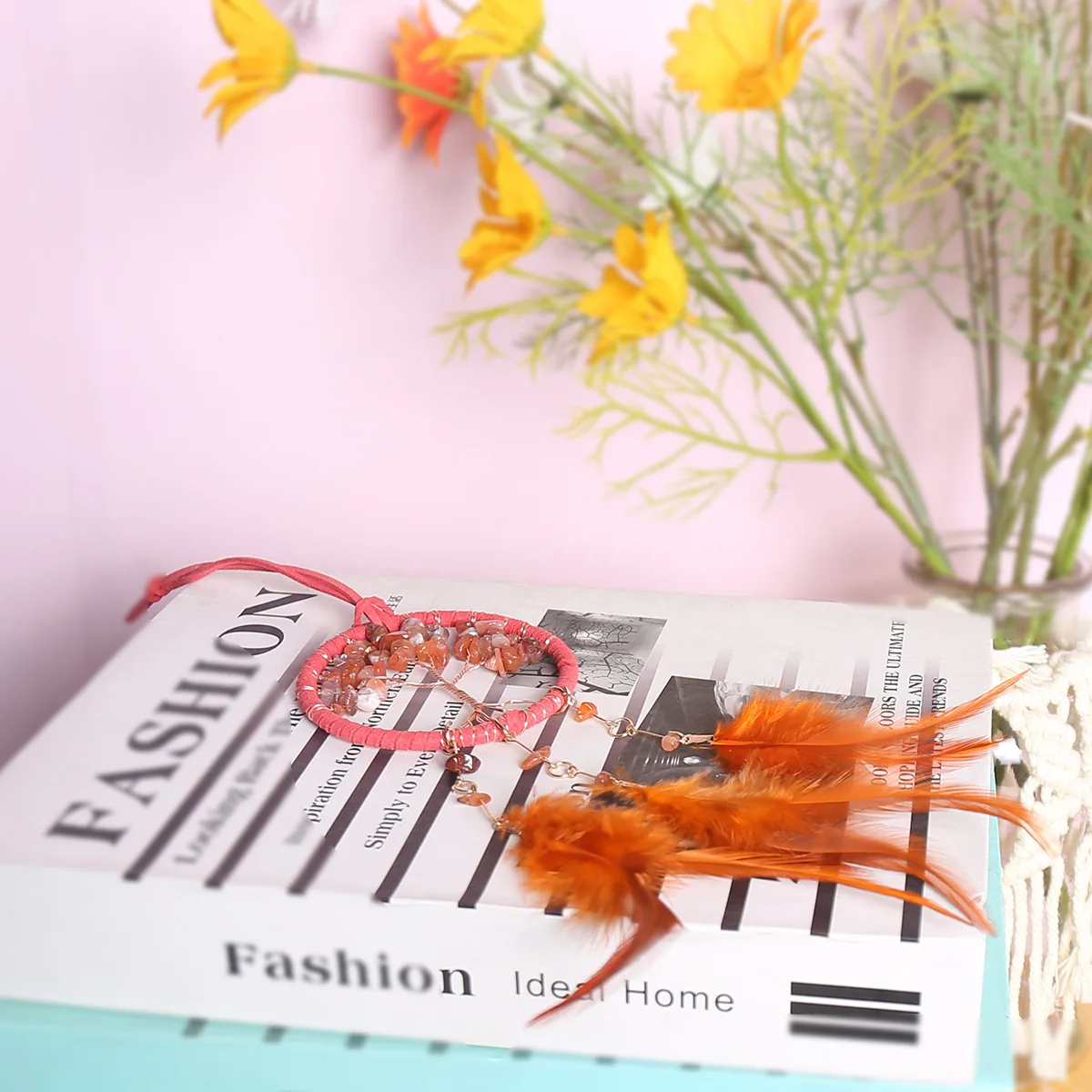 Wholesale Dream Catcher Car Hanging Accessories Natural Crystal Chips Feather Dream Catchers