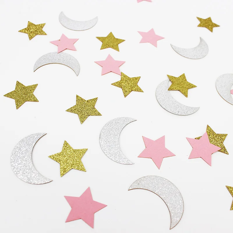 100CT Glitter Shiny Moon and Star Confetti Twinkle Little Star Confetti for Gender Reveal Decoration
