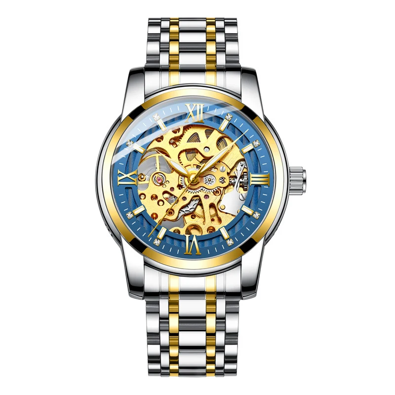 BIDEN Top Luxury Brand Mens Automatic Watches Men Stainless steel Skeleton Mechanical Wristwatch Relogio Masculino