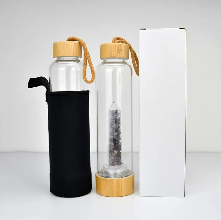 healing gravel crystal chips quartz bottle gemstone infuse crystal water bottle glass bottle manufacturer