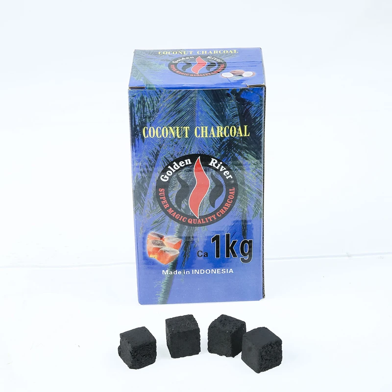 high quality low price 1kg 22mm Square Golden River cube coconut shisha charcoal