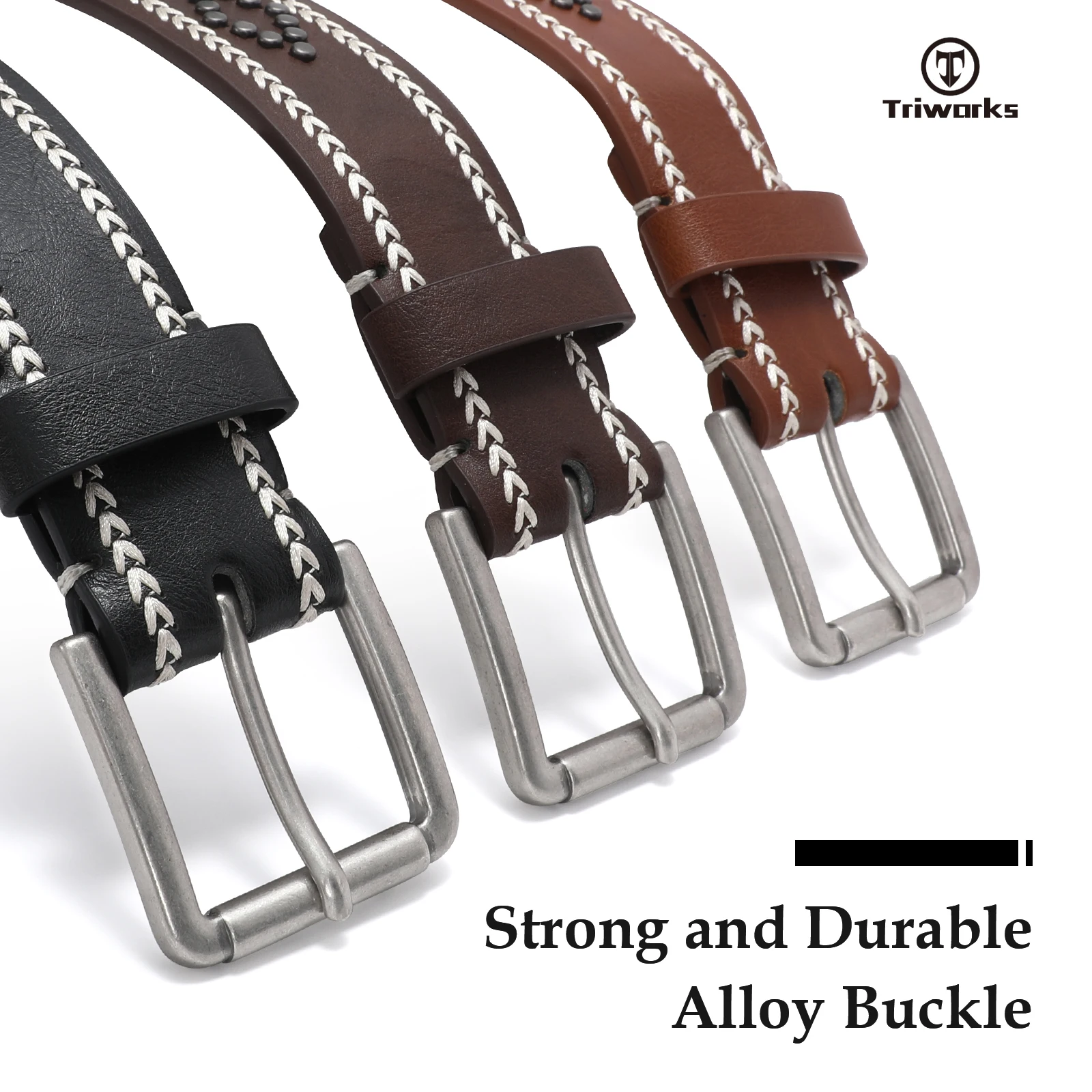 Free Custom Design Studded Rhomboid Rivet Decor Embroidery Stitching Cowboy Cowgirl Faux PU Leather Belt