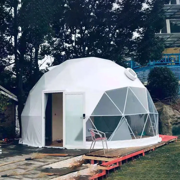 Factory direct sale yurt transparent carpas para camping frame camping equipment 6m dome house prefab camping toilet