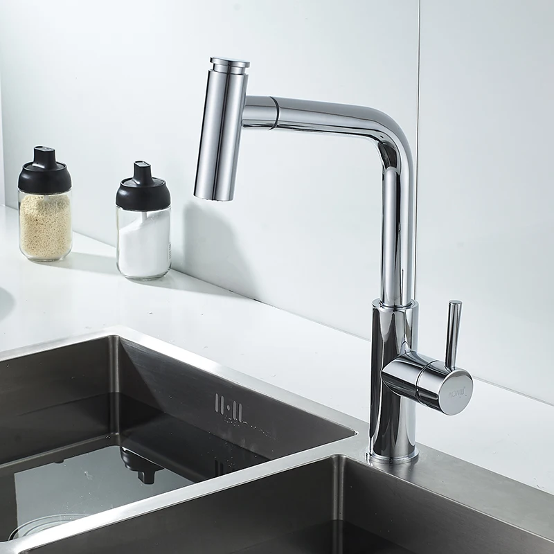 Momali factory customization sanitary ware rainfall kitchen water tap chrome brass pull out sink faucet flexible kitchen faucet