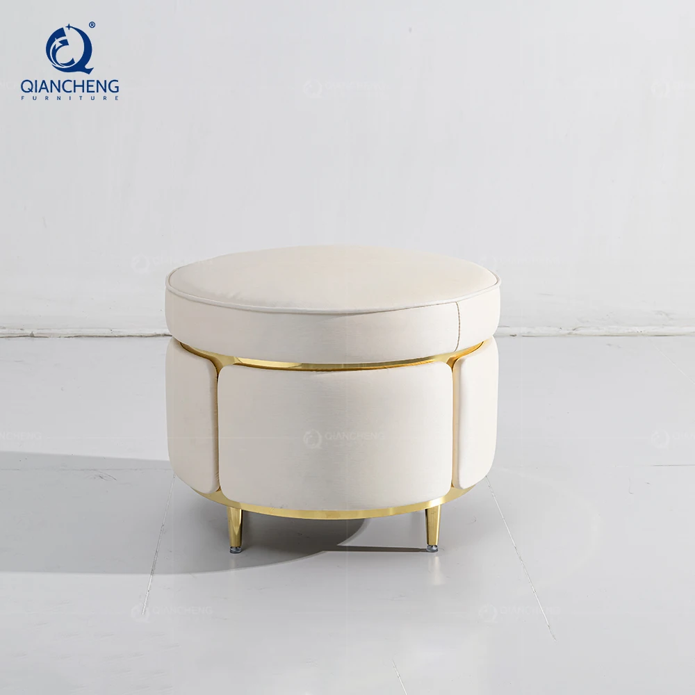 Guangzhou Genuine Leather Round footrest stool ottoman living room furniture 2024 high end commercial round counter stool metal