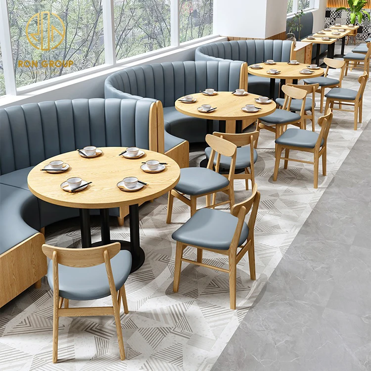 Curved round booth benches sofa coffee shop Wood cafe commercial restaurant furniture table and chair booth seating set