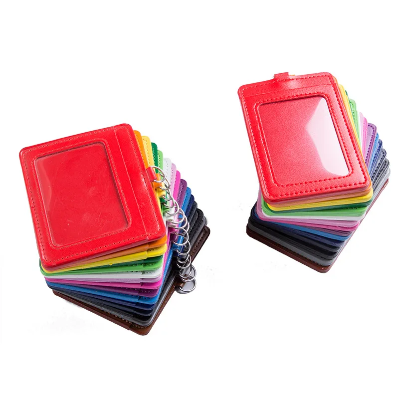 Promotional wholesale vertical removable with 2 credit card slots pu leather Id badge card holder