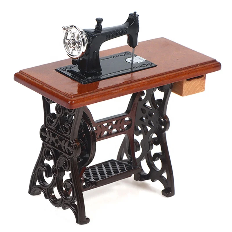 1:12 Dollhouse Decor Miniature Furniture Vintage Sewing Machine Toy Accessories for Dolls House Toys for Kids Pretend Toys
