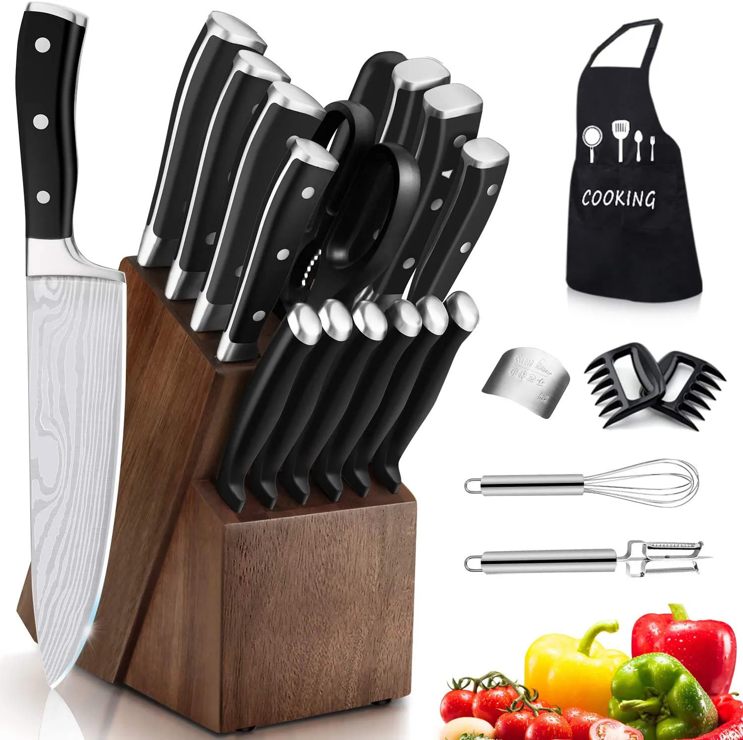 Набор кухонных ножей из 22 предметов с деревянным блоком набор профессиональных шеф-повара нержавеющей стали