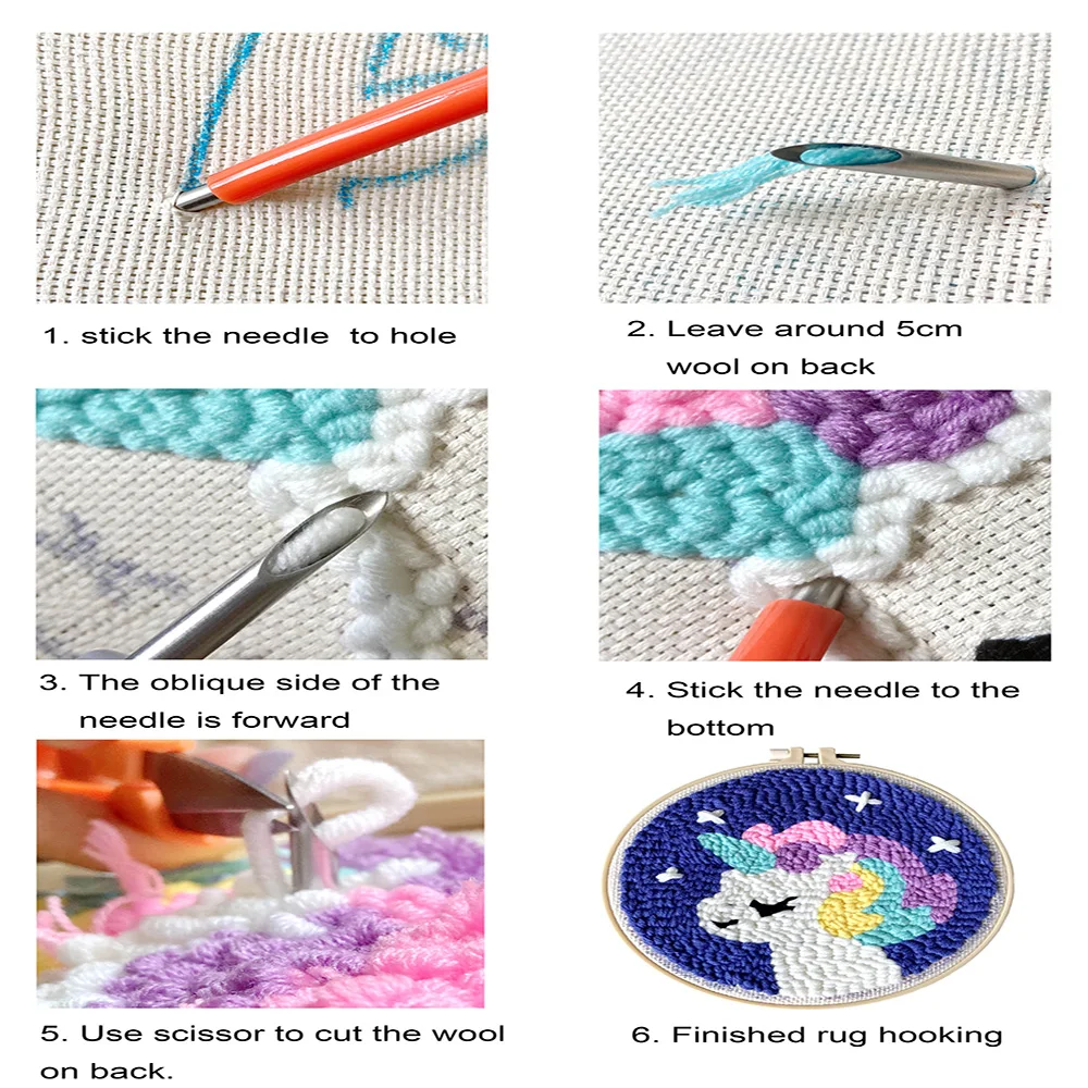 Handmade DIY Poke Embroidery Seascape Moon Cross Stitch Poke Embroidery Hoop Punch Needle Embroidery Kit For Beginners