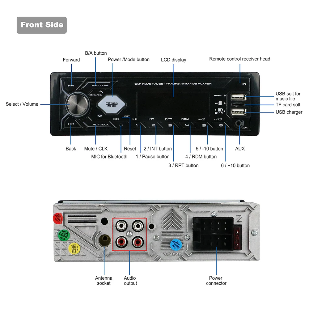 Car audio with 2 Usb 1 Din Stereo Aux-in Mp3 Fm Receiver Sd Audio 2din BT Car Mp3 Player