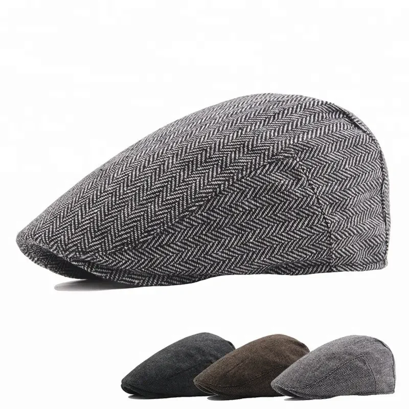 Wholesale Herrigbone Pattern Flat Top Ivy Hat Caps Men gatsby hat Custom Size Acceptable Autumn Winter Men Berets