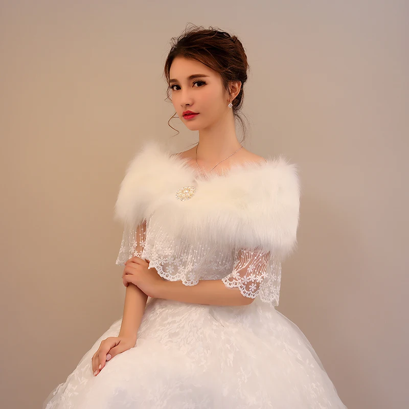 
Best selling wholesale winter bridal small shawl new plush lace rhinestone fur collar small shawl 