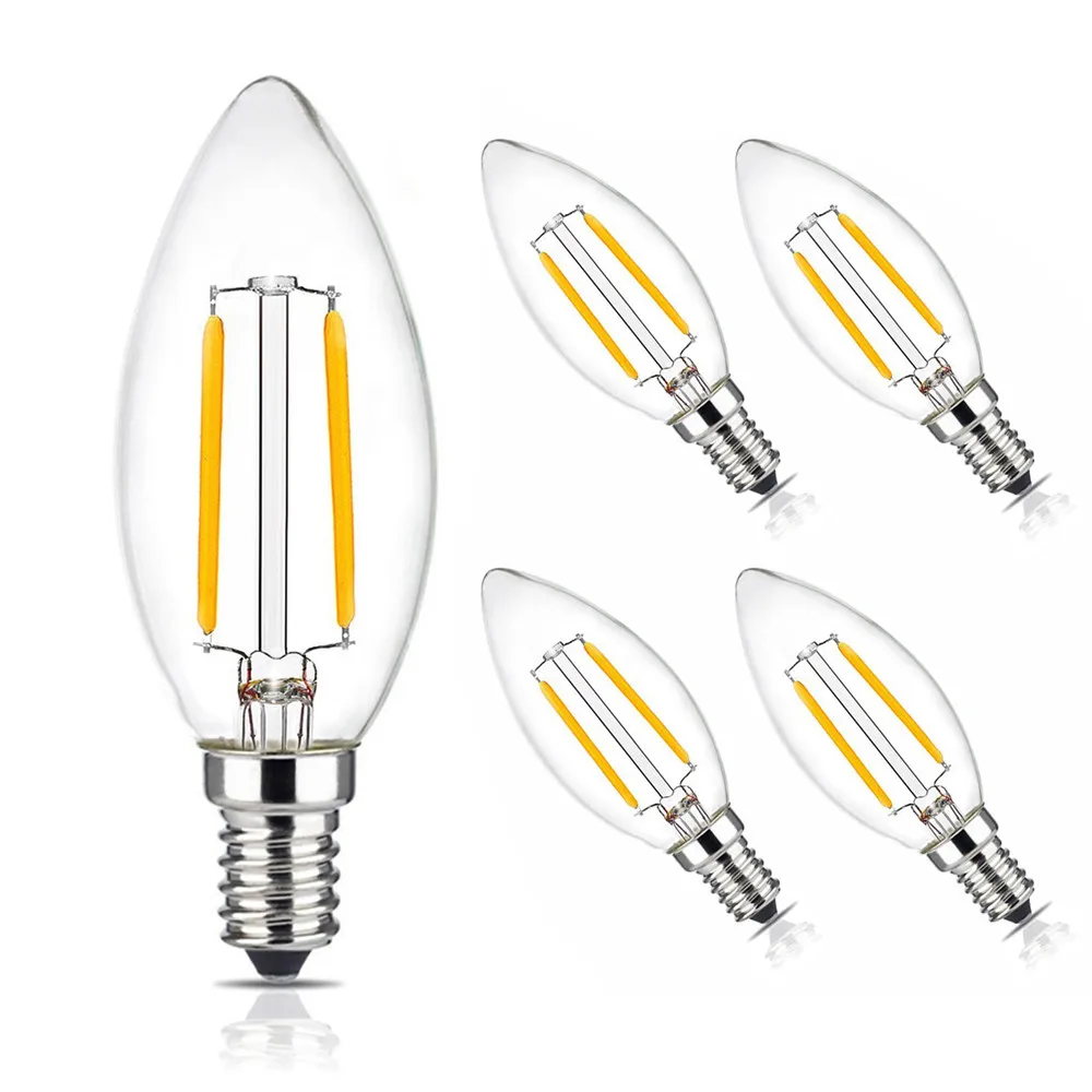 
New Design LED Filament E12/E14 Bulb 2W 4W 6W AC 120V 220V 230V Dimmable Lamp Edison Glass Candle Lights Lighting For Chandelier 