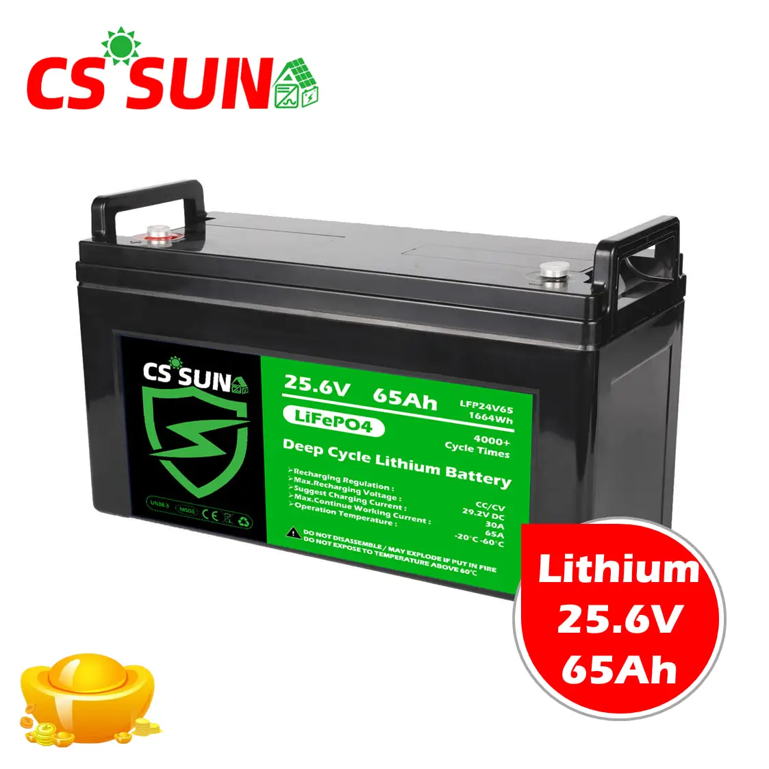 CSSUN 24V65Ah Stackable Li-ion Battery LTX Light Industry Daily Use Replacement AGM Super Boats Home Appliances China