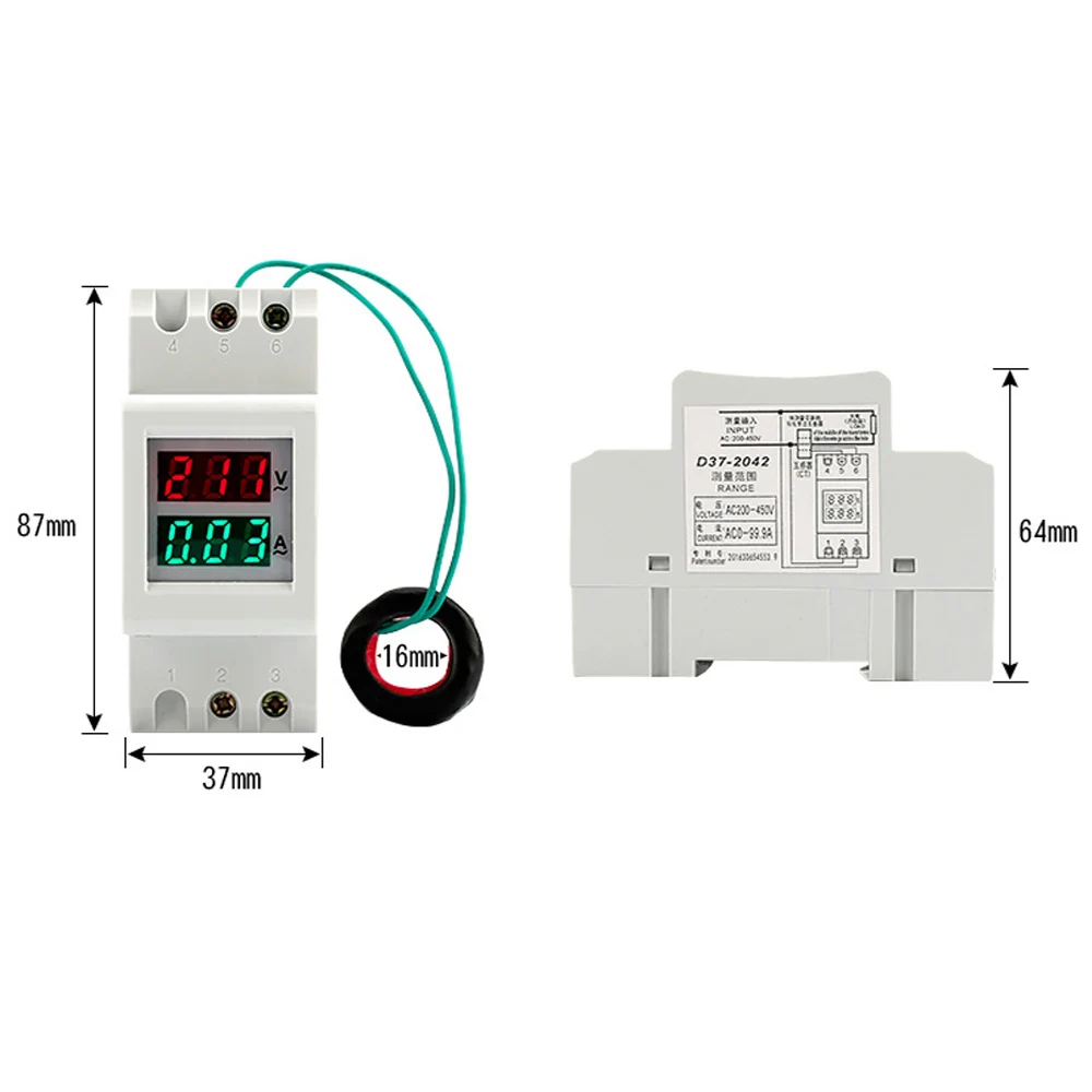 Rail Type Voltage Current Meter Digital Multimeter Voltmeter Ammeter AC80-300V Voltage Tester 0-99.9A Amp Meter with Transformer