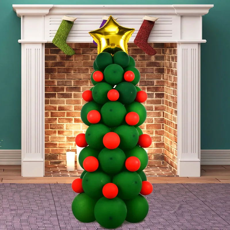 Best Selling Christmas Tree Ballon Column Balloon Set Pentagram Star Merry Christmas Mall Home Party Decoration Supplies