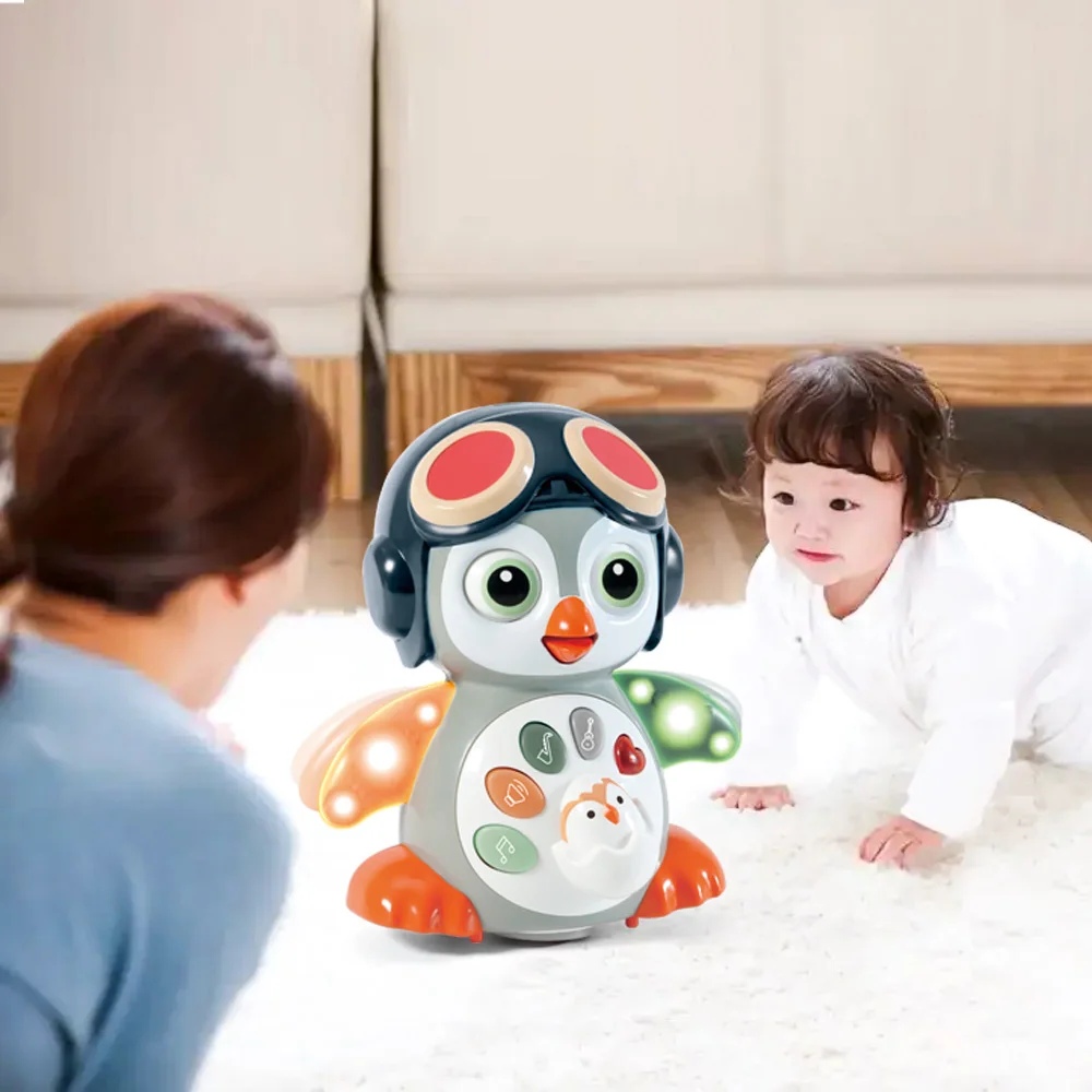 Funny Musical Electric Swing Penguin Infant Tummy Time Toys Walking Sensory Crawling Baby Toy