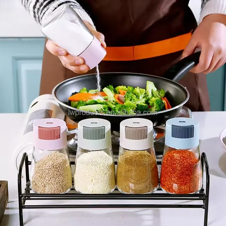 Food Safe Round Salt Pepper Shaker Set Spice Organizer Kitchen Seasoning Meter Glass Dispenser Condiment Bottles Condimenters