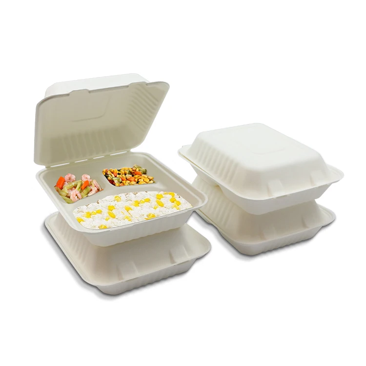 Microwave Sugarcane Disposable Clam Shell Hamburger Biodegradable Bagasse Food Packaging