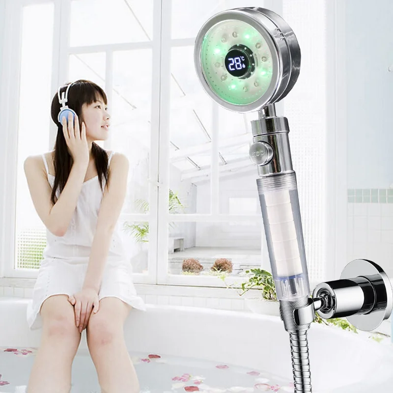 Temperature detectable universal water powered LED showerhead chrome 8008-A36T