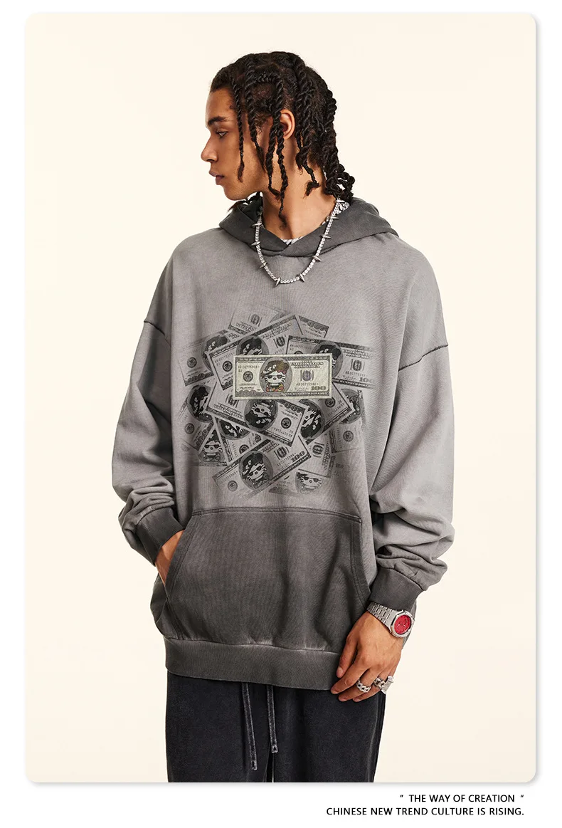 Custom hoodie Gradient spray-dyed print ombre Sweatshirt oversize garment dyed hoodie no string heavyweight hoodie