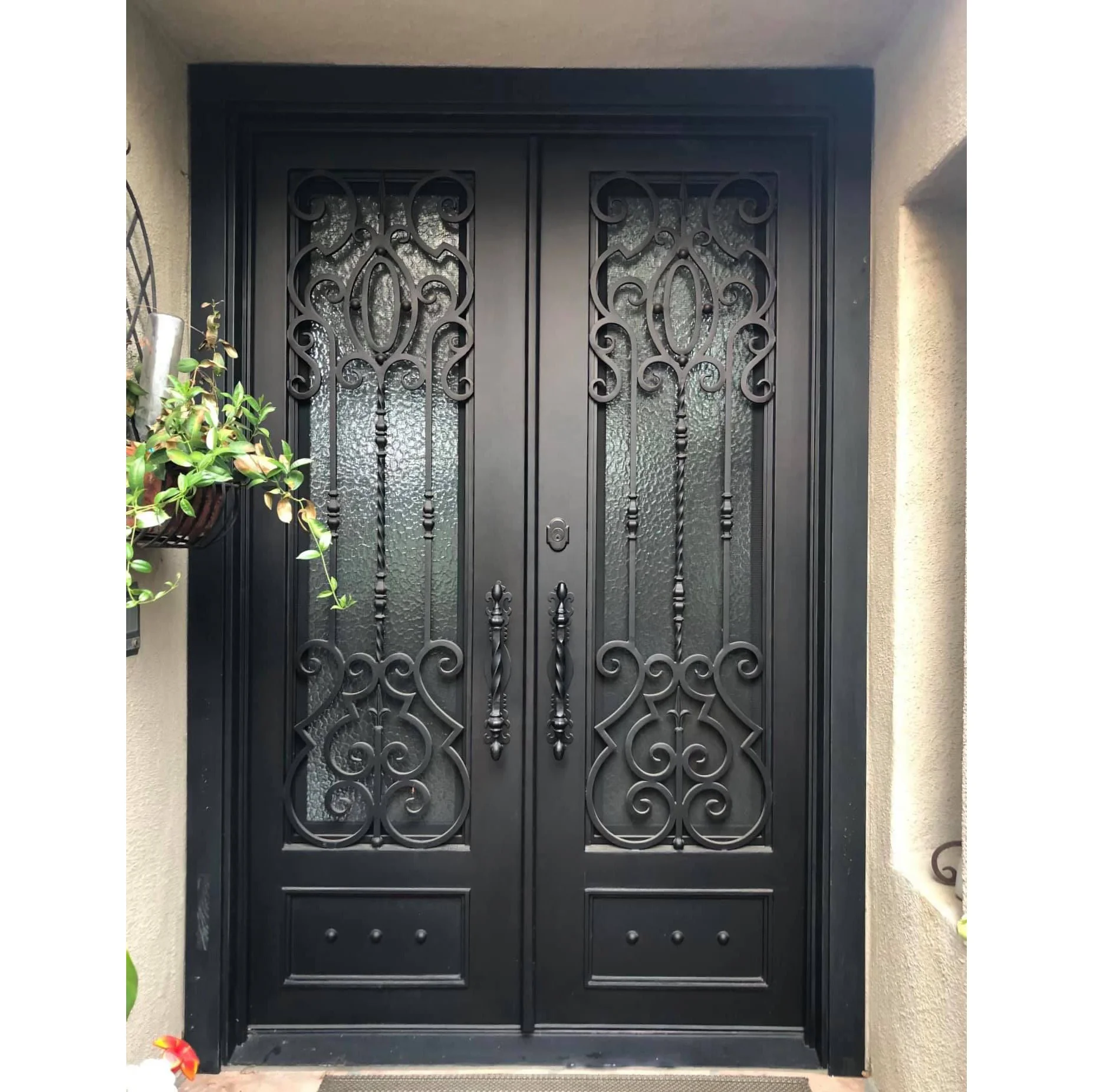 Beautiful Design Eyebrow Front Bronze Security Wrought Iron Doors For House