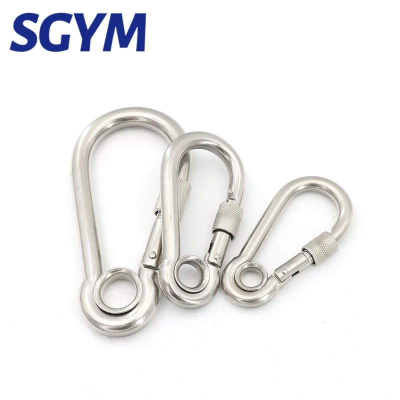 Hooks 304 Stainless Steel Snap Hook Locking Gourd Shape Safety Keychain Strap Wire Gate Screw Eye Carabiner Spring Hook