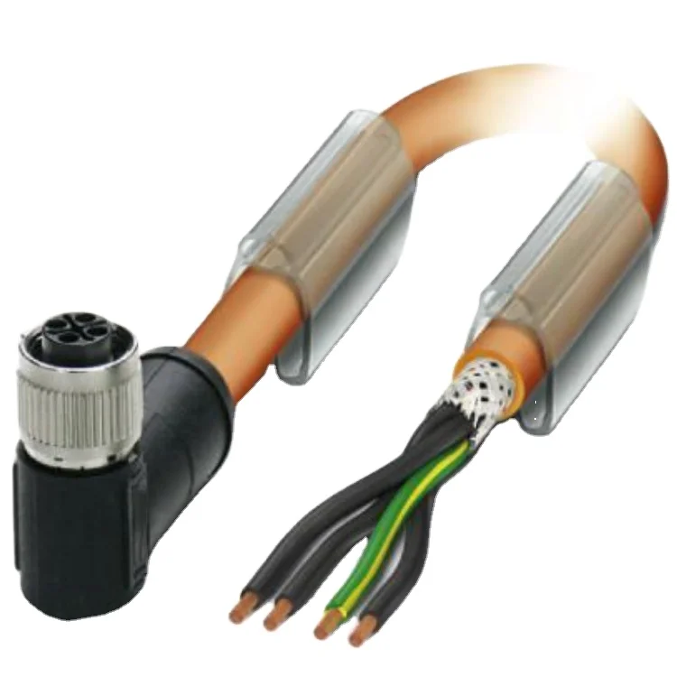 Orange wire 4 pin straight plug shield PUR M12 S code cable connector
