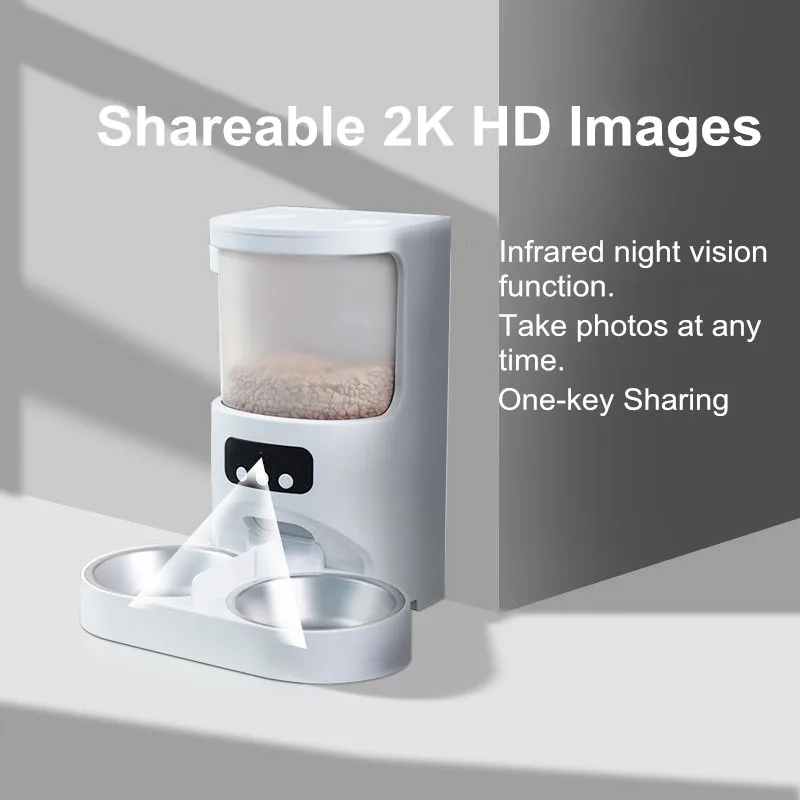 2023 New Wifi Automatic Stainless Steel Double Bowls Feeders 4L TUYA Smart Pet Feeder with Camera