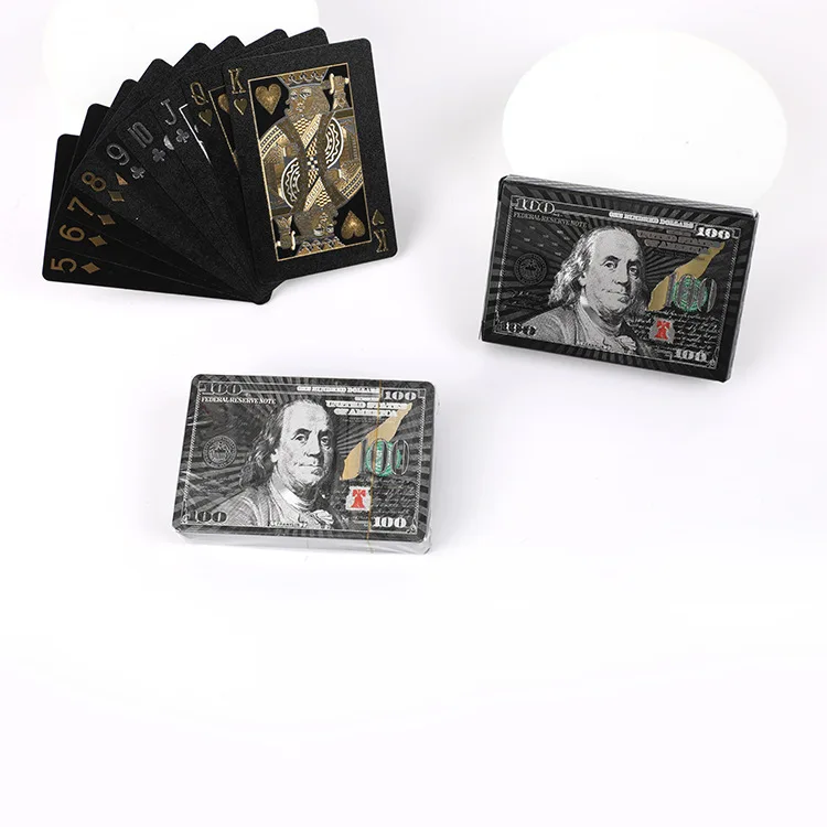 New Quality Plastic PVC Poker Smooth Waterproof Black Playing Cards Gold plated Creative Gift Durable Poker Board Games