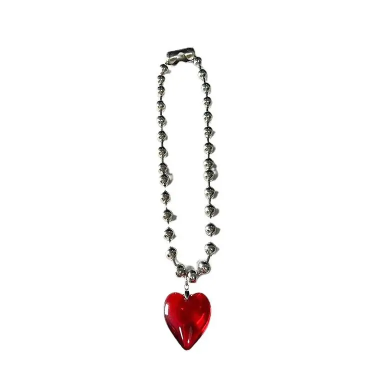Popular Jewelry Ornaments Halloween Cosplay Multiple Colors Large Glass Love Heart Shaped Rosary Jewelry Necklace