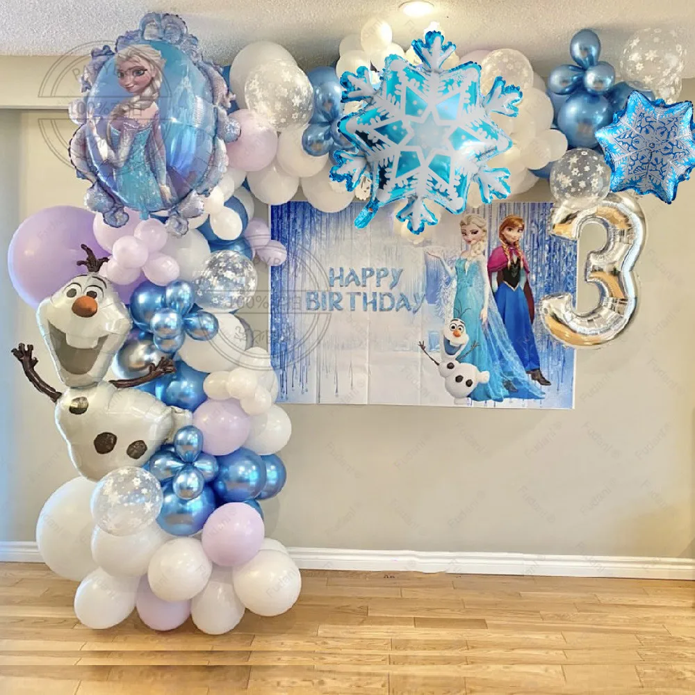 124pcs Frozen Theme Balloons Garland Arch Kit Snowflake Elsa Olaf Foil Globos