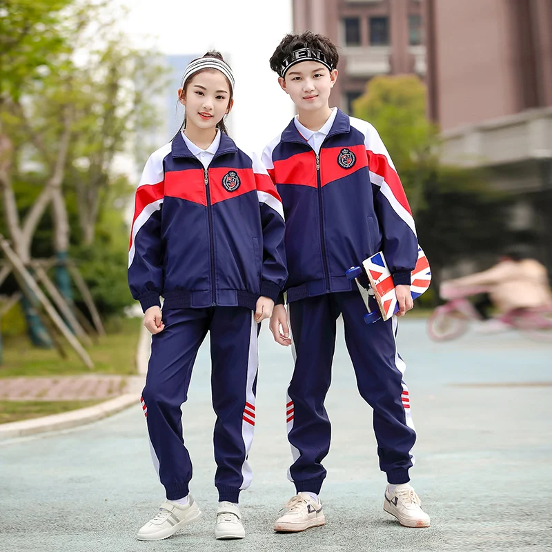 2023 summer new student school uniform set with custom embroidered logo long sleeves children uniforms