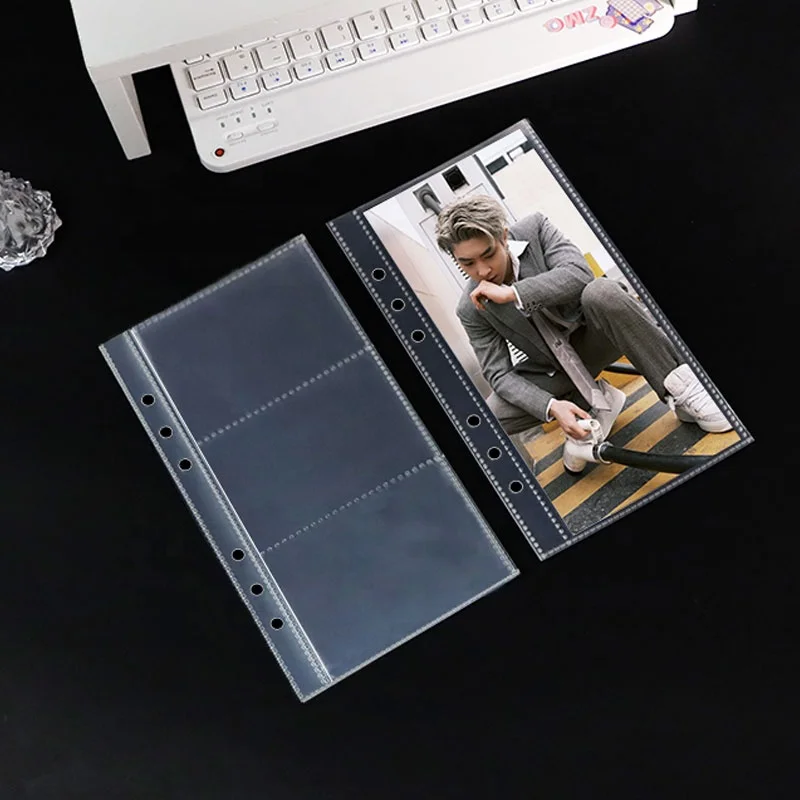 A6 6 ring binder ultra-clear business card sleeves double-sided 3 pocket photo pages side loading planner pp sleeve refill pages