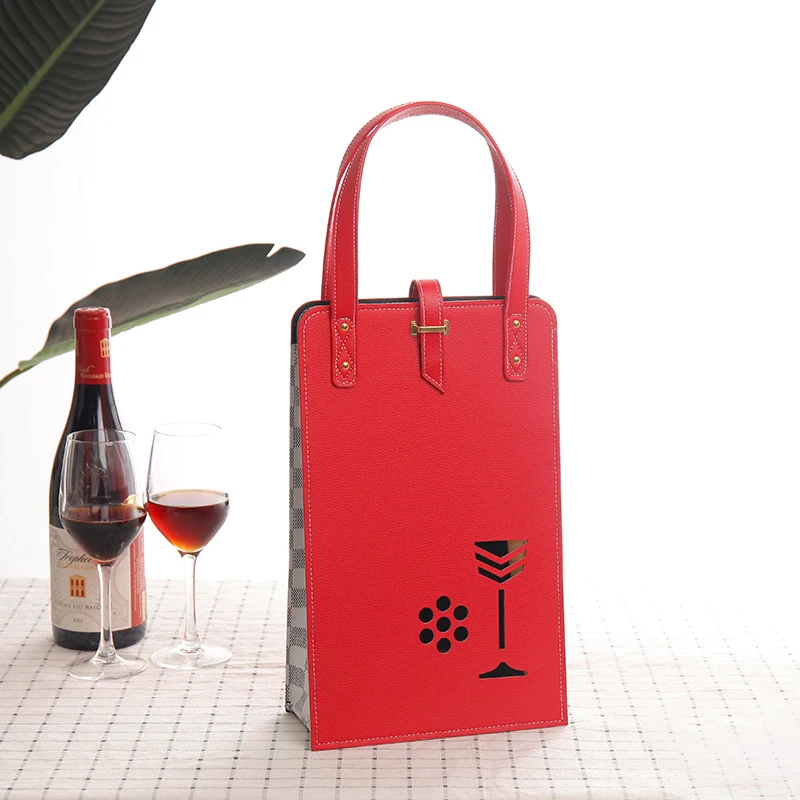 2025 Wholesale Christmas Reusable PU Leather Wine Bottle Bags Wine Gift Bags For Wine Bottles