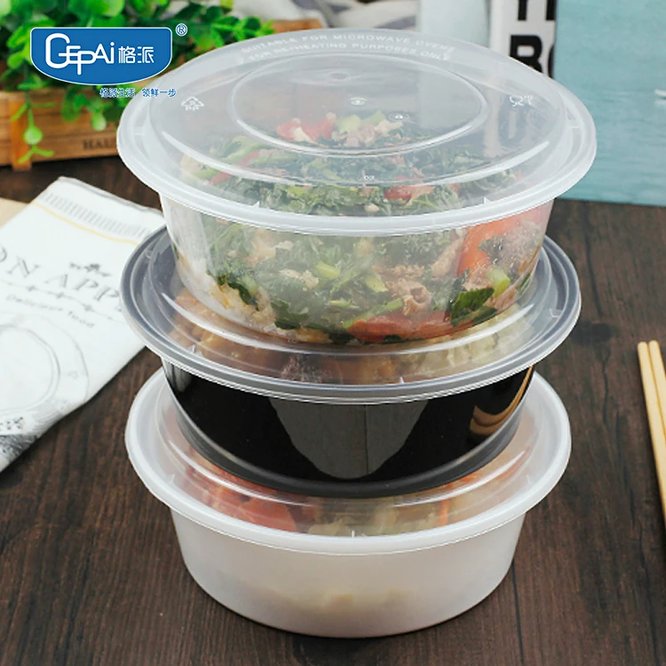 Large Capacity Disposable Food Container 1500ml 1000ml Microvavable Plastic Salad Bowl Black Dome Lid Lunch Box Wholesale Option