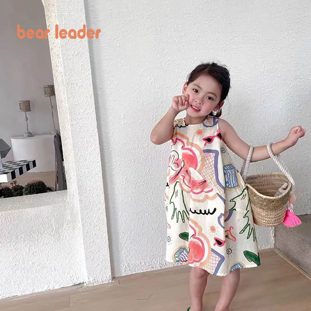 Bear Leader 2022 New Floral Summer Baby Girl Dresses Korean Sleeveless Cotton Infant Princess Dress Graffiti Sundress