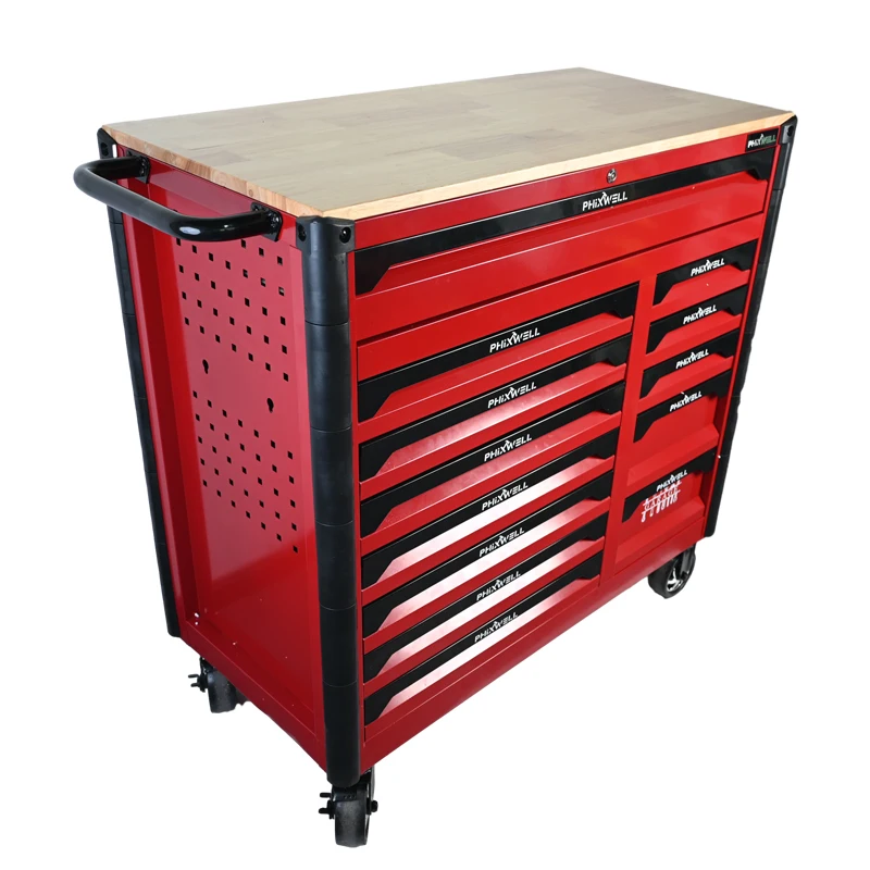 PHIXWELL  new model Workshop Trolley 13 Drawers metal tool cabinet chest cart with wooden countertop for hand tool set storage