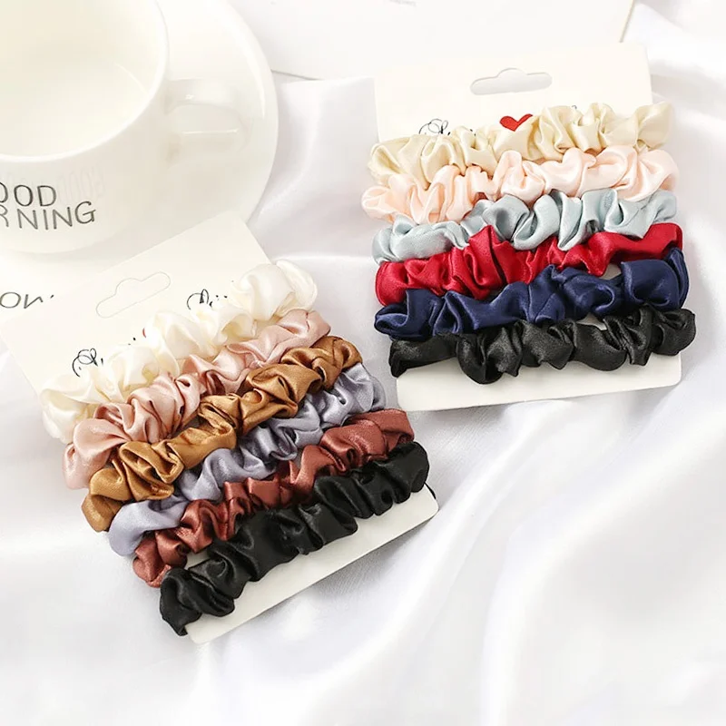 4/6 Pcs/set Silky Satin Hair Scrunchies Fashion Women Bobbles Hair Ties Girls Ponytail Holders Hair Accessories